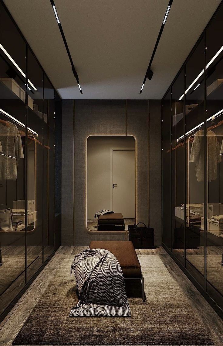 Villa Mostanza giyinme odası, aydınlatmalı dolap sistemi (görselleştirme)