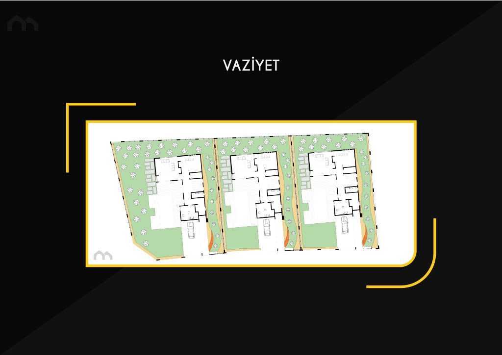 Villa Mostanza vaziyet planı, üç villanın parseldeki yerleşimi